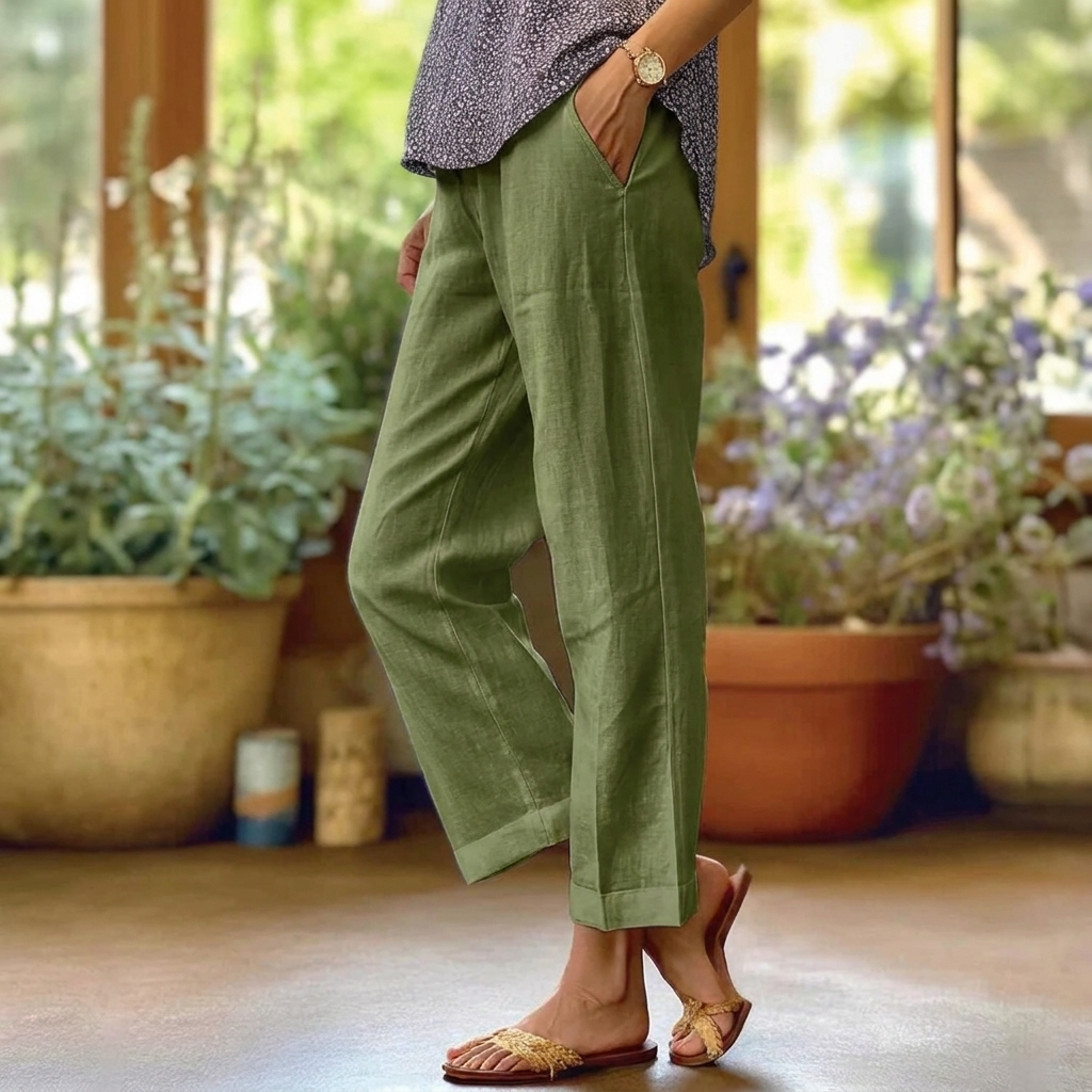 Freya | Women's Linen Look Wide Leg Pants Elegant High Waist Cropped Palazzo Trousers Casual Boho Summer Bottoms