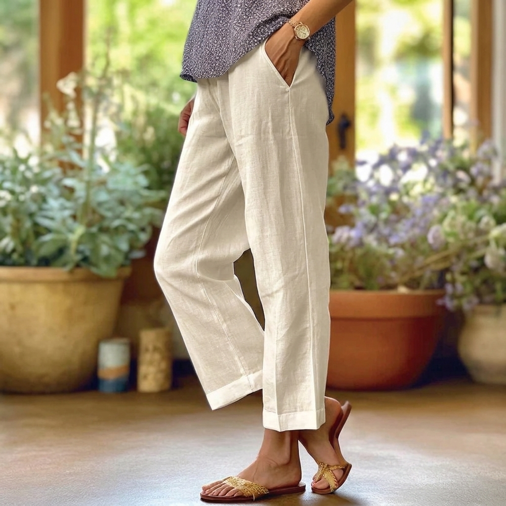 Freya | Women's Linen Look Wide Leg Pants Elegant High Waist Cropped Palazzo Trousers Casual Boho Summer Bottoms
